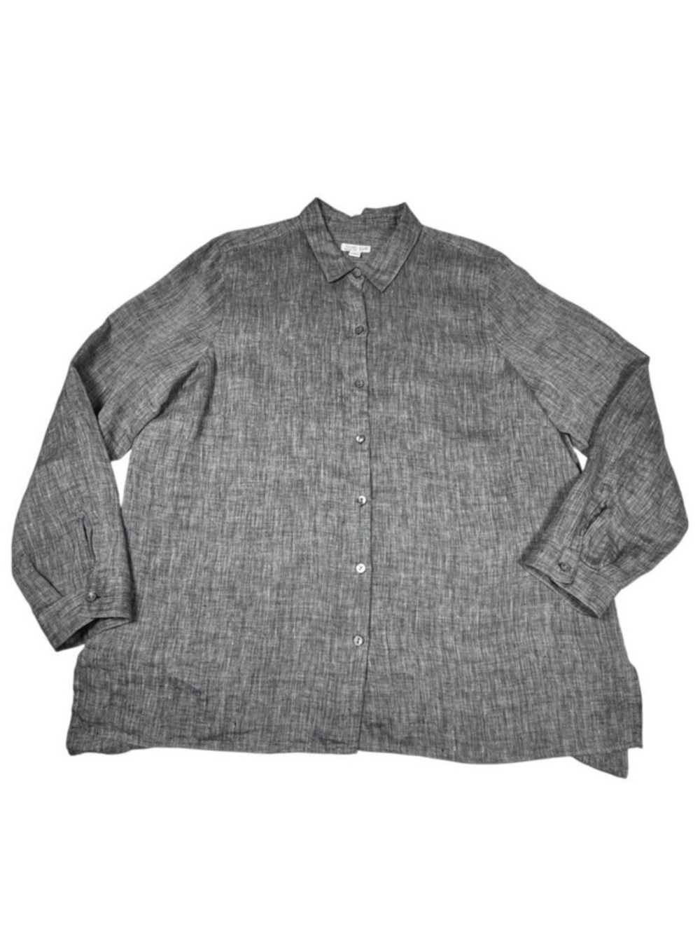 J. Jill Love Linen Shirt SZ L Gray Relaxed Fit Lagenlook Minimalist
